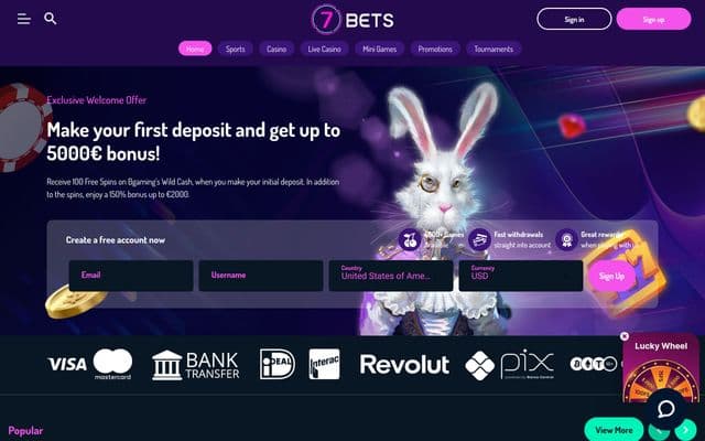 7Bets Casino  Homepage Image