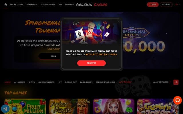 Arlekin Casino Homepage Image