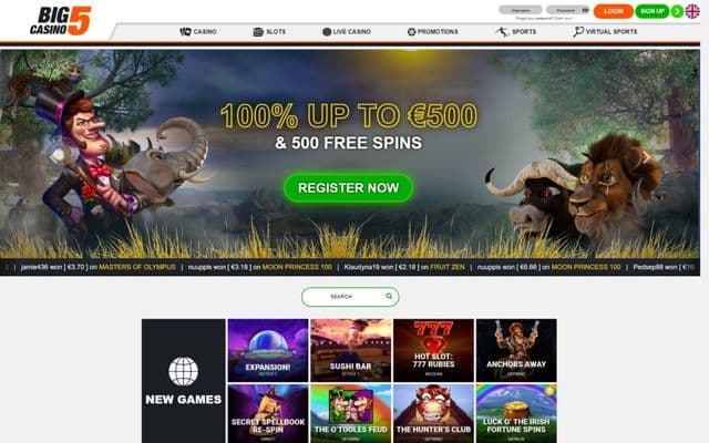 Big5 Casino Homepage Image