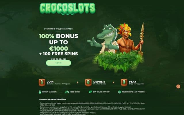 CrocoSlots Casino Homepage Image