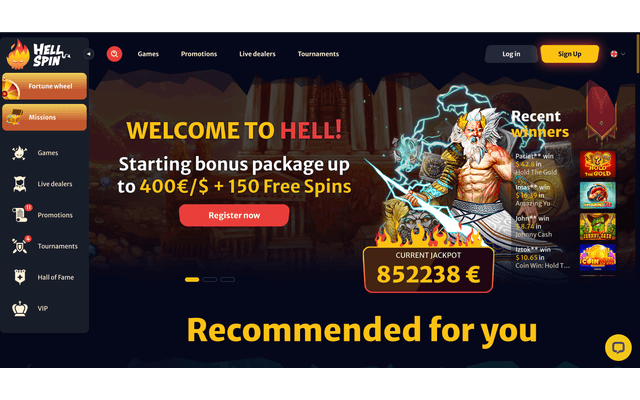 HellSpin Homepage Image