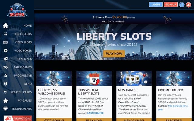 Liberty Slots Homepage Image