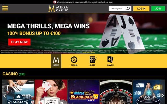 Mega Casino Homepage Image