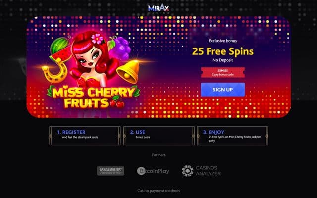 Mirax Casino Homepage Image