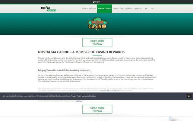 Nostalgia Casino Homepage Image