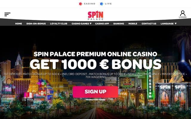 Spin Palace Homepage Image