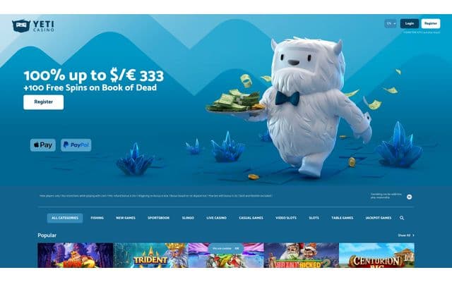 Yeti Casino Homepage Image