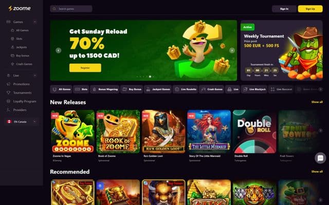 Zoome Casino Homepage Image