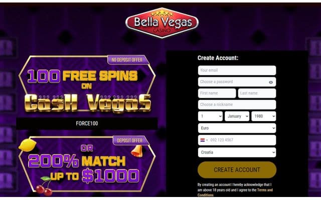 Bella Vegas Home Screen