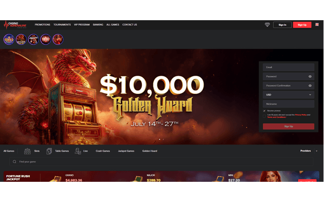 Casino Adrenaline Home Screen