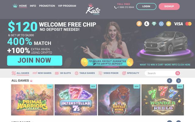 Kats Casino Homepage Image