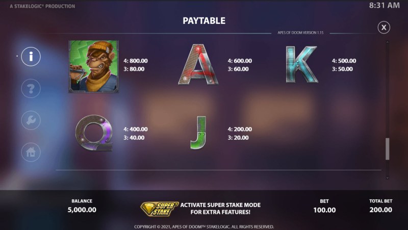 Paytable - Low Value Symbols