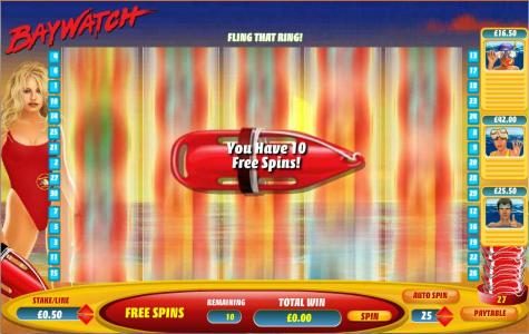 10 free spins awarded