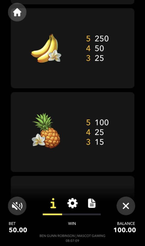 Low Value Symbols Paytable