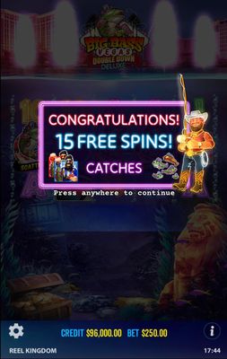 15 Free Spins Awarded