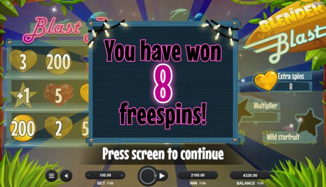 8 Free Spins Awarded