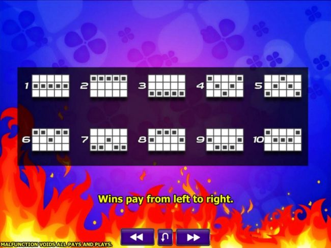 Payline Diagrams 1-10. Wins pay from left to right.