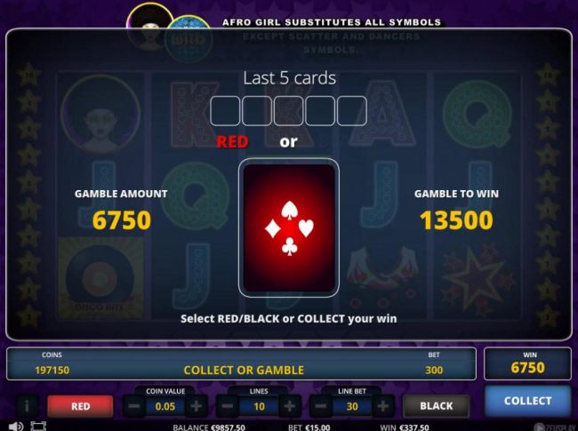 Gamble Feature - To gamble any win press Gamble then select Red or Black.