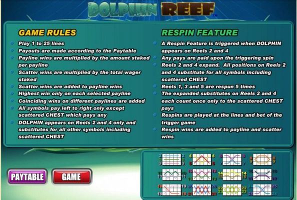 General Game Rules and Respin Feature Rules.