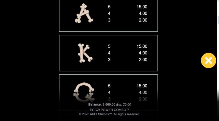 Low Value Symbols Paytable