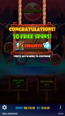 10 Free Spins Awarded