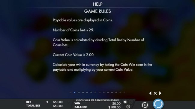 Paytable values are displayed in coins. Number of coins bet is always 25