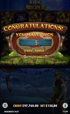 5 Free Spins Awarded