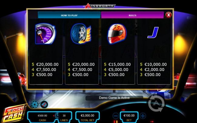 Medium Value Slot Game Symbols Paytable - Base Game.