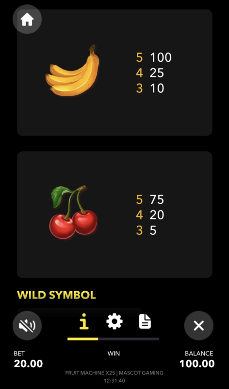 Low Value Symbols Paytable