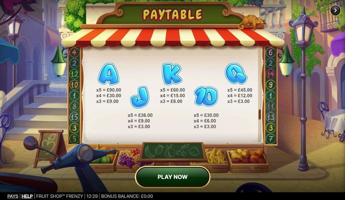 Low Value Symbols Paytable