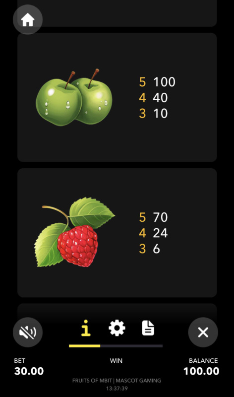 Low Value Symbols Paytable