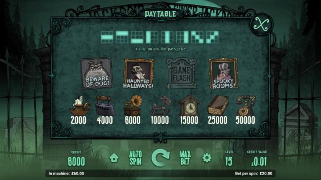 Slot game symbols paytable.