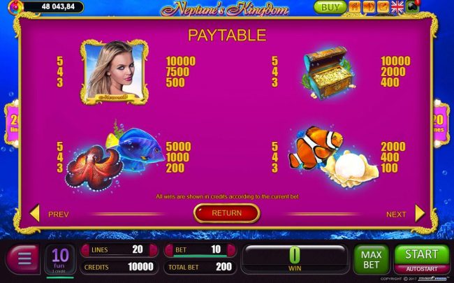 High value slot game symbols paytable