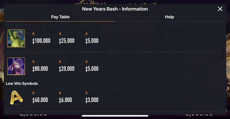 Low Value Symbols Paytable