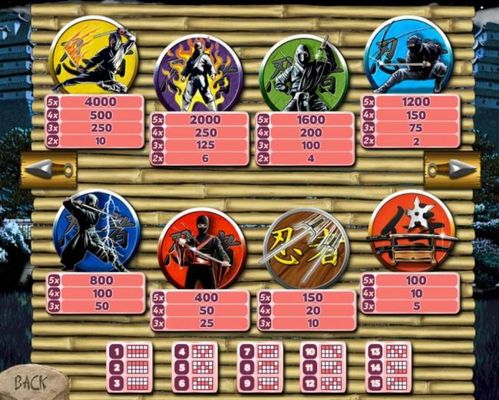 Slot game symbols paytable and Payline Diagrams 1-30.