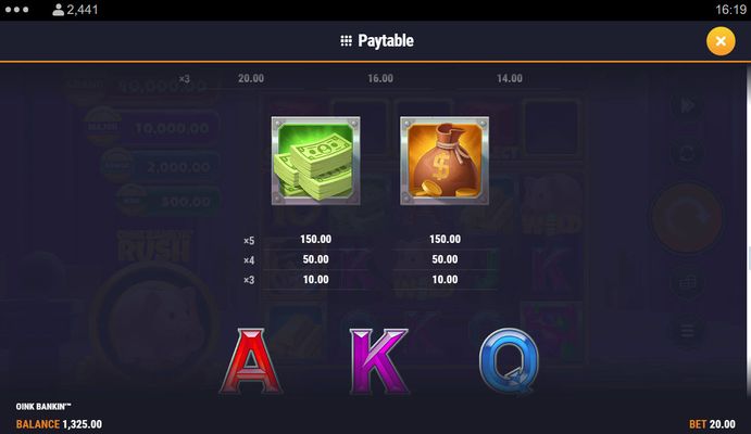 Medium Value Symbols Paytable