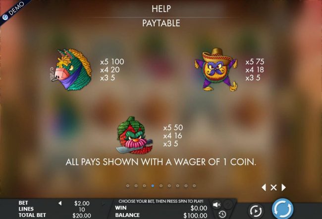 High value slot game symbols paytable.