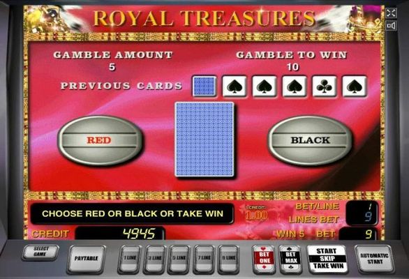 Gamble Feature - To gamble any win press Gamble then select Red or Black.