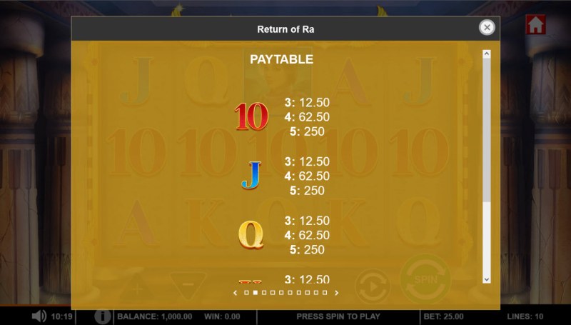 Paytable - Low Value Symbols