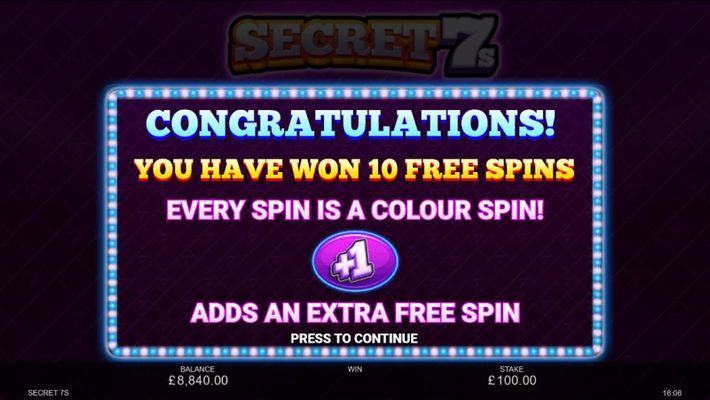 10 Free Spins Awarded