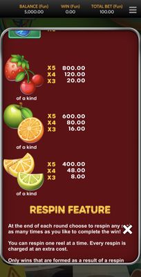 Low Value Symbols Paytable