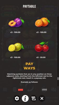 Low Value Symbols Paytable