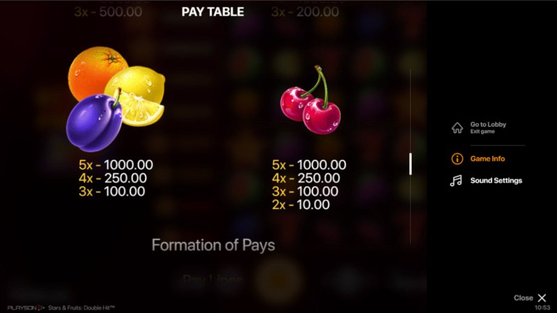 Paytable - Low Value Symbols