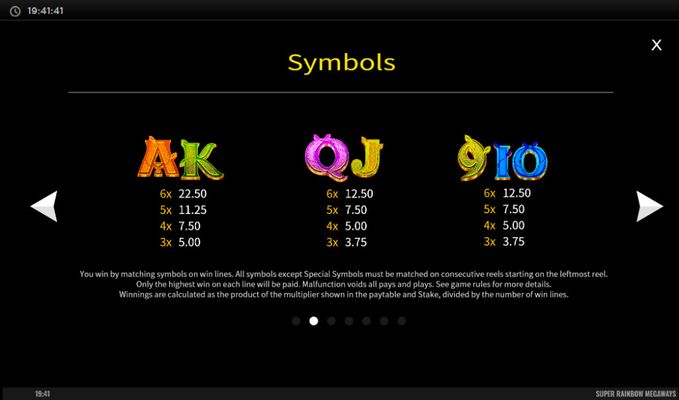 Low Value Symbols Paytable