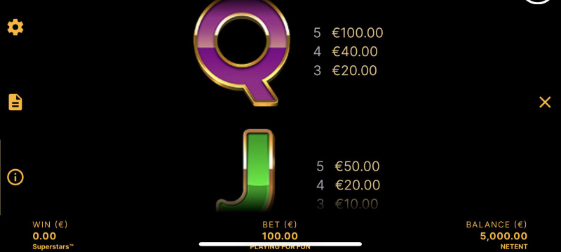 Low Value Symbols Paytable