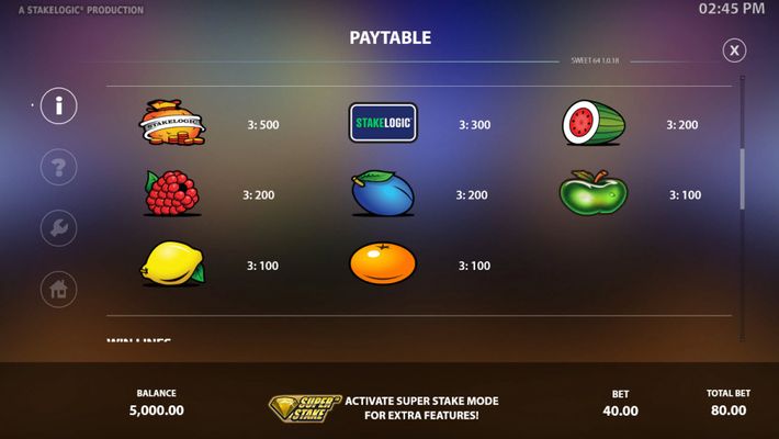 Paytable