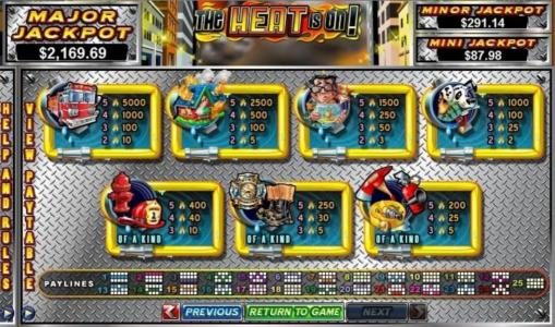 Slot game symbols paytable and payline diagrams