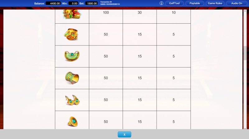 Paytable - Low Value Symbols