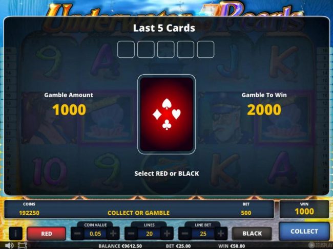 Gamble Feature - To gamble any win press Gamble then select Red or Black.