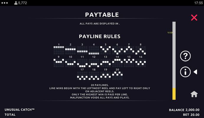 Paylines 1-20